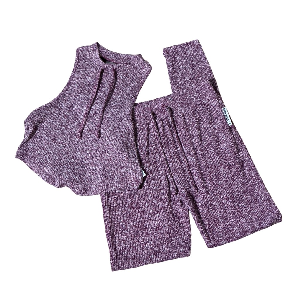 Gymshark Ribbed Knit Loungewear Set Womens S/M Burgundyโ 2 piece Set Minimalist